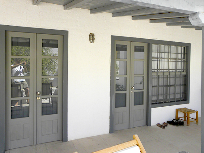 The bedroom doors from the first floor terrace